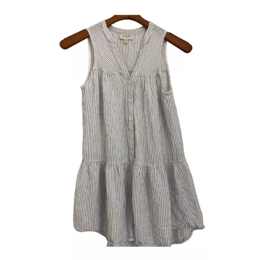 Koch Womens Layered Sleeveless Top Lightweight, White Top With Black Thin Strips